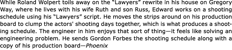 While Roland Wolpert toils away on the “Lawyers” rewrite in his house on Gregory Way, where he lives with his wife Ru...