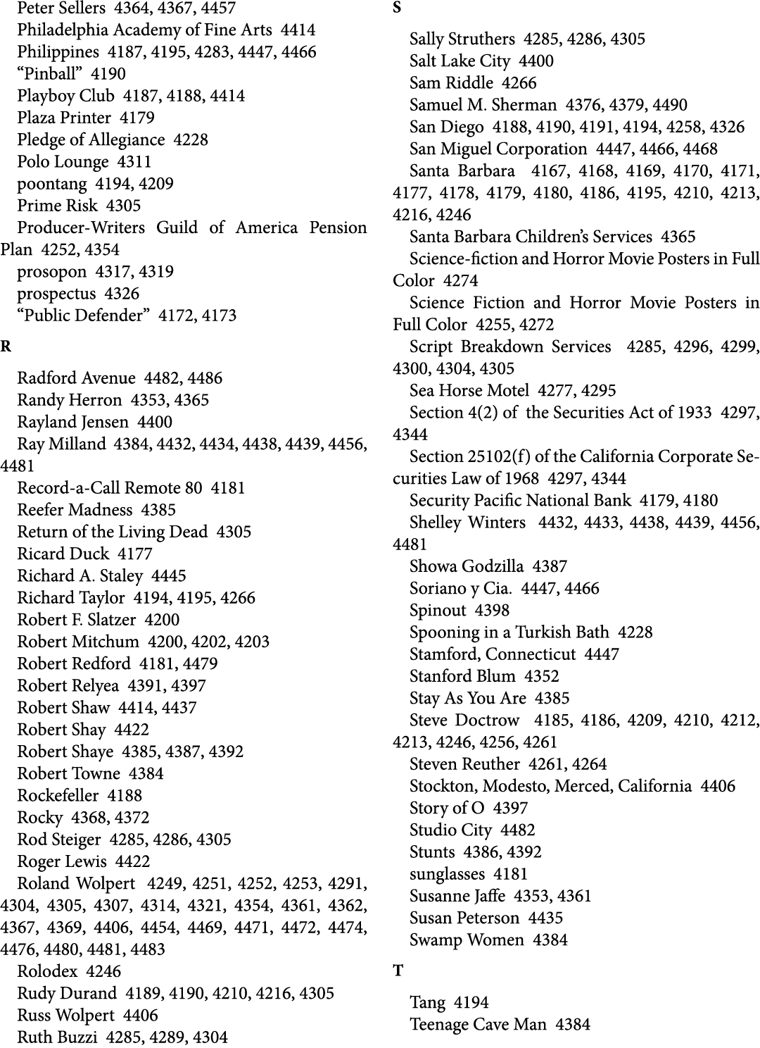 Peter Sellers 4364, 4367, 4457 Philadelphia Academy of Fine Arts 4414 Philippines 4187, 4195, 4283, 4447, 4466 “Pinba...