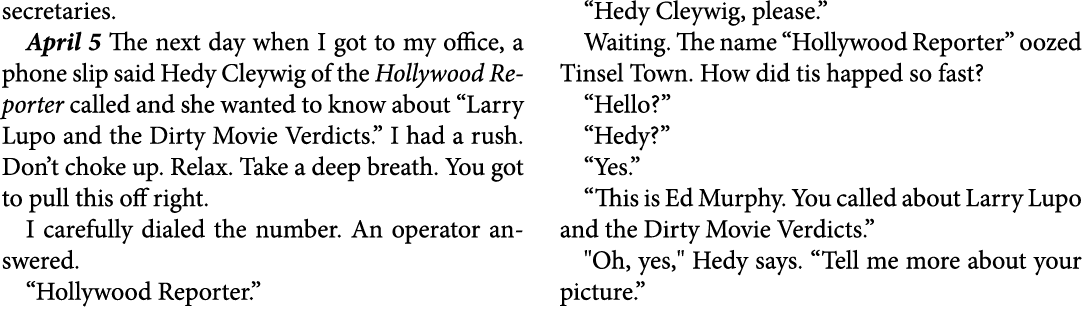 secretaries. April 5 The next day when I got to my office, a phone slip said ﻿Hedy Cleywig of the ﻿Hollywood Reporter...