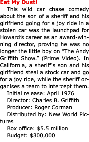 Eat My Dust! This wild car chase comedy about the son of a sheriff and his girlfriend going for a joy ride in a stole...