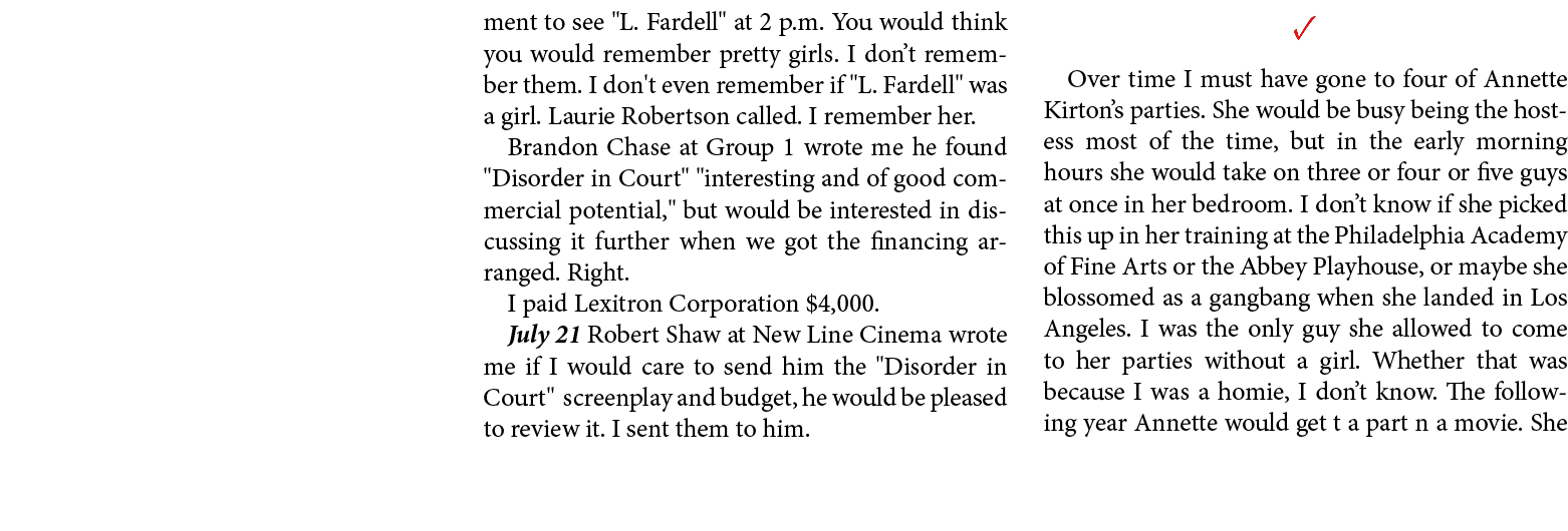 ment to see \“L. Fardell\" at 2 p.m. You would think you would remember pretty girls. I don’t remember them. I don't ...