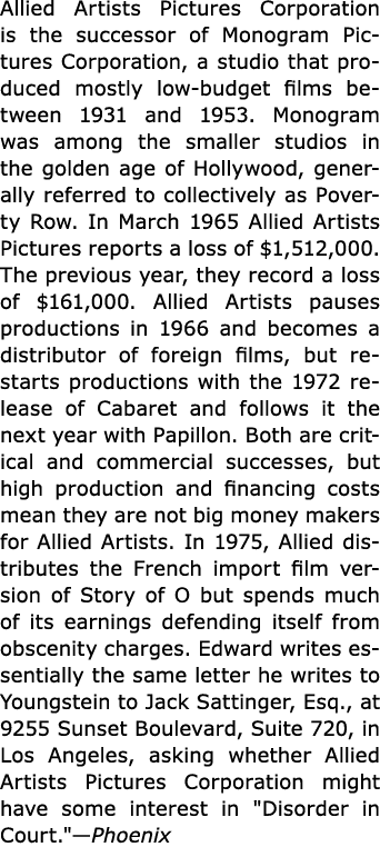Allied Artists Pictures Corporation is the successor of Monogram Pictures Corporation, a studio that produced mostly ...