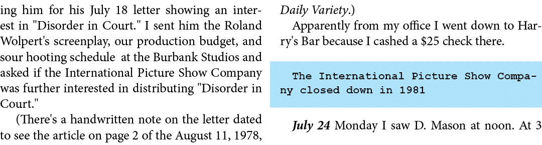 ing him for his July 18 letter showing an interest in \“Disorder in Court.\" I sent him the Roland Wolpert's screenpl...