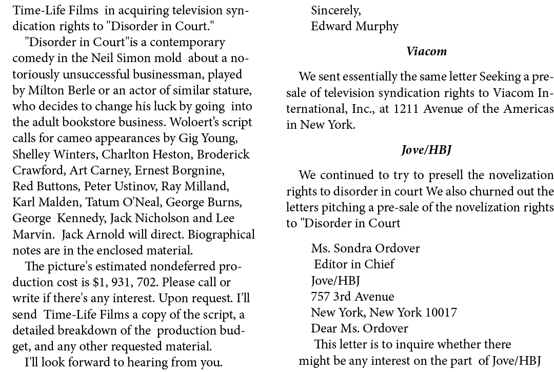 Time Life Films in acquiring television syndication rights to \“Disorder in Court.\" \"Disorder in Court\"is a contem...