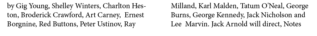 by Gig Young, ﻿Shelley Winters, Charlton Heston, Broderick Crawford, Art Carney, Ernest Borgnine, Red Buttons, Peter ...