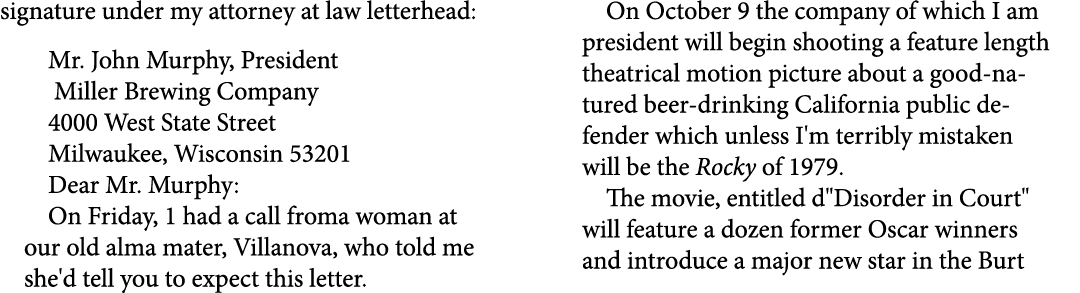 signature under my attorney at law letterhead: Mr. John Murphy, President Miller Brewing Company 4000 West State Stre...