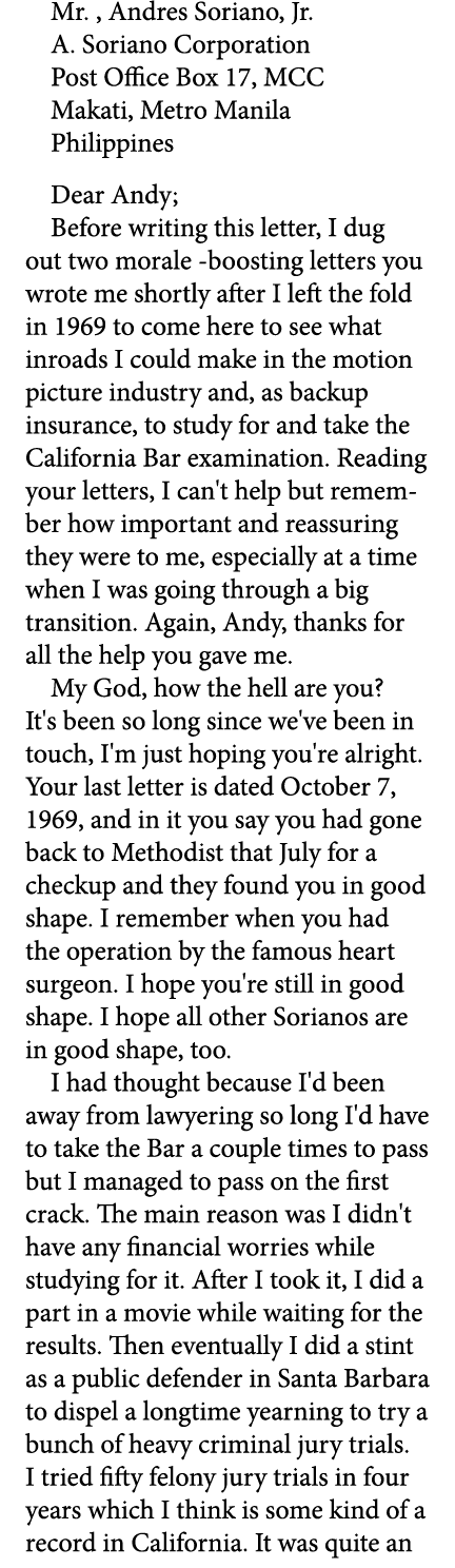 Mr. , ﻿Andres Soriano, Jr. A. Soriano Corporation Post Office Box 17, MCC Makati, Metro Manila Philippines Dear Andy;...