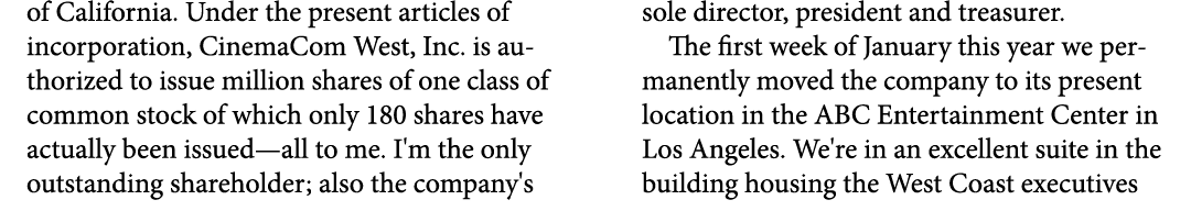 of California. Under the present articles of incorporation, ﻿CinemaCom West, Inc. is authorized to issue million shar...