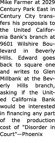Mike Farmer at 2029 Century Park East in Century City transfers his proposals to the United California Bank's branch ...