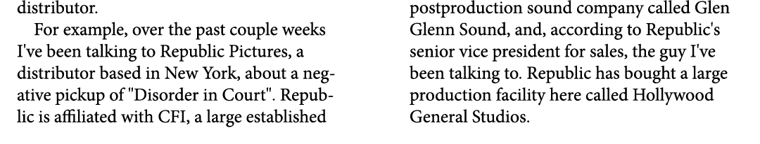 distributor. For example, over the past couple weeks I've been talking to Republic Pictures, a distributor based in N...