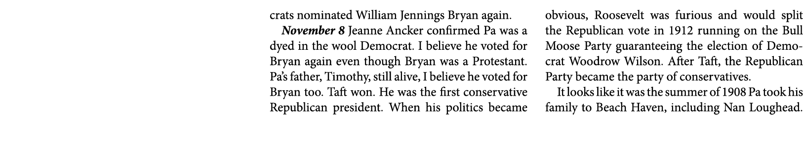crats nominated ﻿William Jennings Bryan again. November 8﻿ ￼Jeanne Ancker confirmed Pa was a dyed in the wool ﻿Democr...