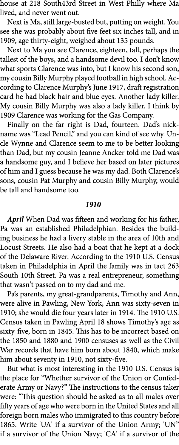 house at 218 South43rd Street in West Philly where Ma lived, and never went out. Next is Ma, still large busted but, ...