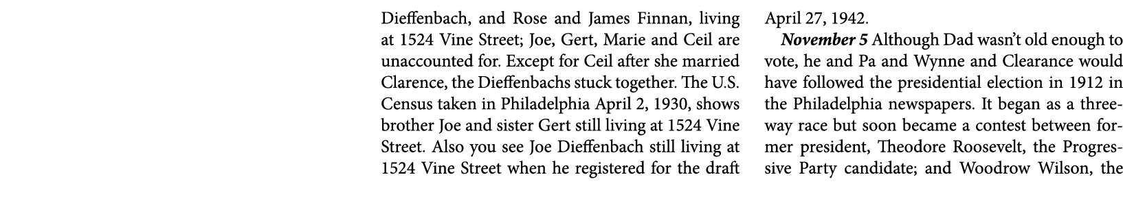 Dieffenbach, and Rose and James Finnan, living at 1524 Vine Street; Joe, Gert, Marie and ﻿Ceil are unaccounted for. E...