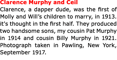 Clarence Murphy and ﻿Ceil Clarence, a dapper dude, was the first of Molly and Will’s children to marry, in 1913. it's...