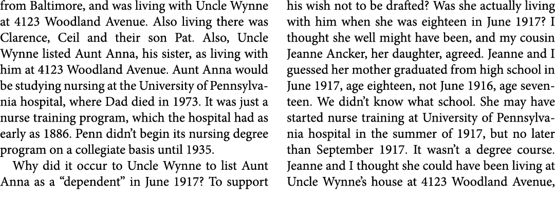 from Baltimore, and was living with Uncle Wynne at 4123 ﻿Woodland Avenue. Also living there was Clarence, ﻿Ceil and t...
