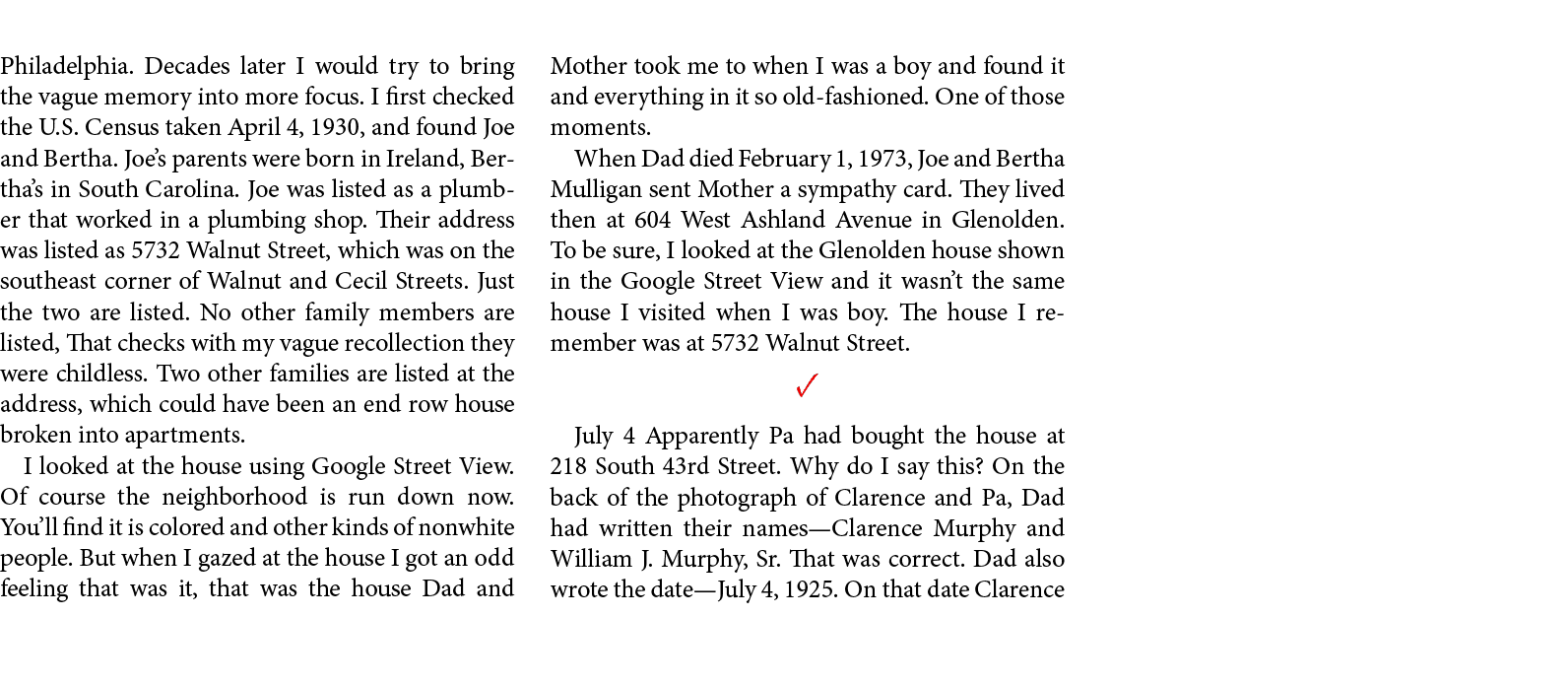 Philadelphia. Decades later I would try to bring the vague memory into more focus. I first checked the U.S. Census ta...