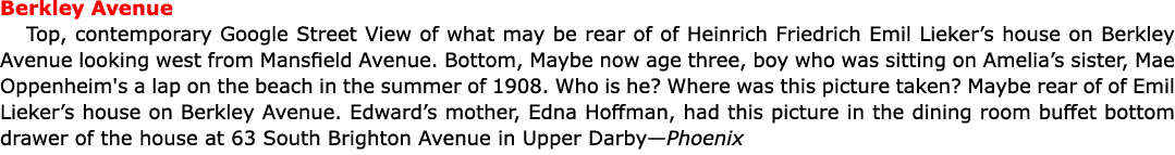 Berkley Avenue Top, contemporary ﻿Google Street View of what may be rear of of Heinrich Friedrich ﻿Emil Lieker’s hous...