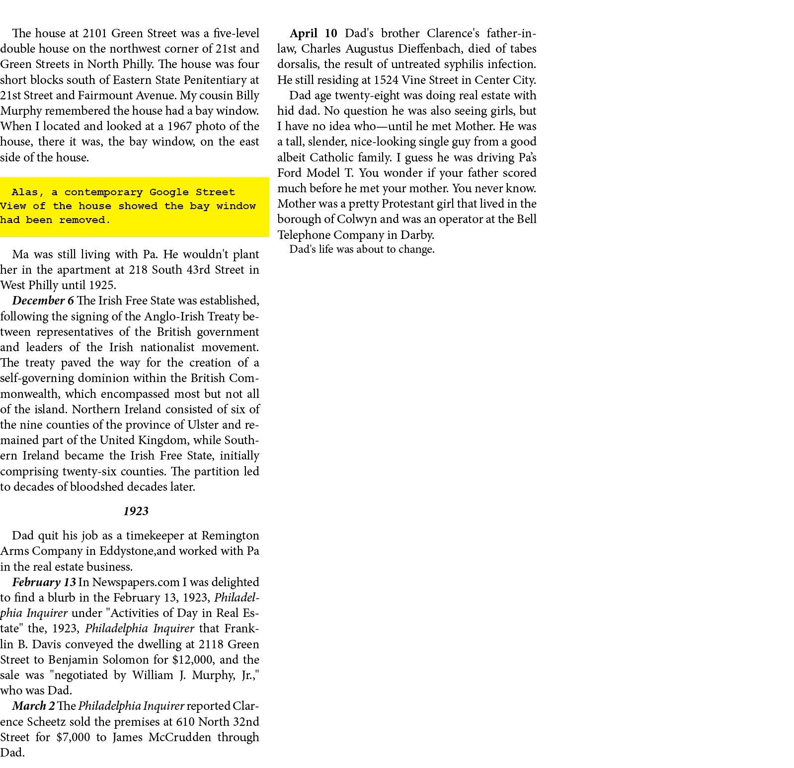 The house at ﻿2101 ﻿Green Street was a five level double house on the northwest corner of 21st and Green Streets in ﻿...