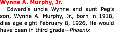Wynne A. Murphy, Jr. Edward's uncle Wynne and aunt Peg’s son, Wynne A. Murphy, Jr., born in 1918, dies age eight Febr...