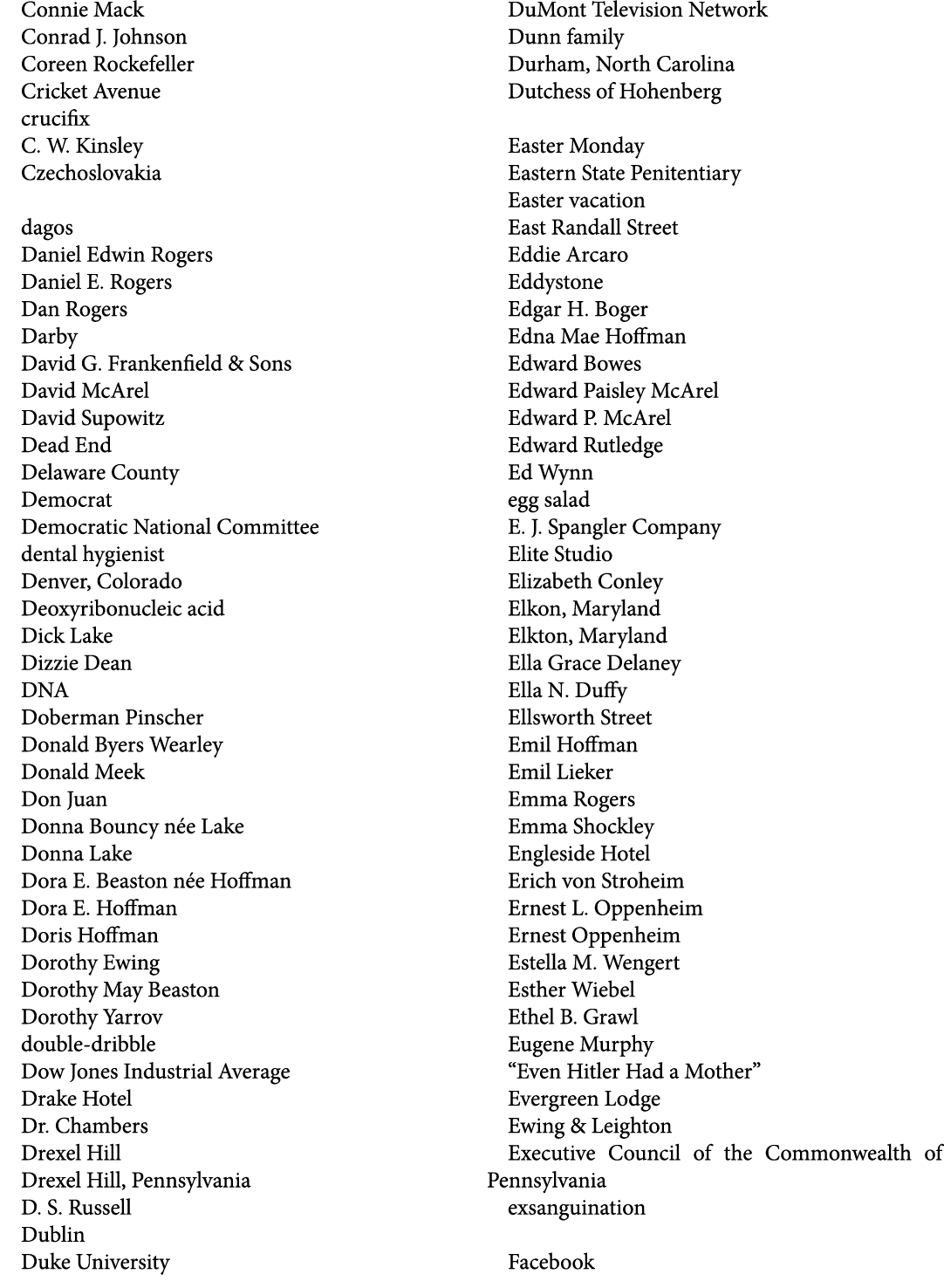 Connie Mack Conrad J. Johnson Coreen Rockefeller Cricket Avenue crucifix C. W. Kinsley Czechoslovakia dagos Daniel Ed...