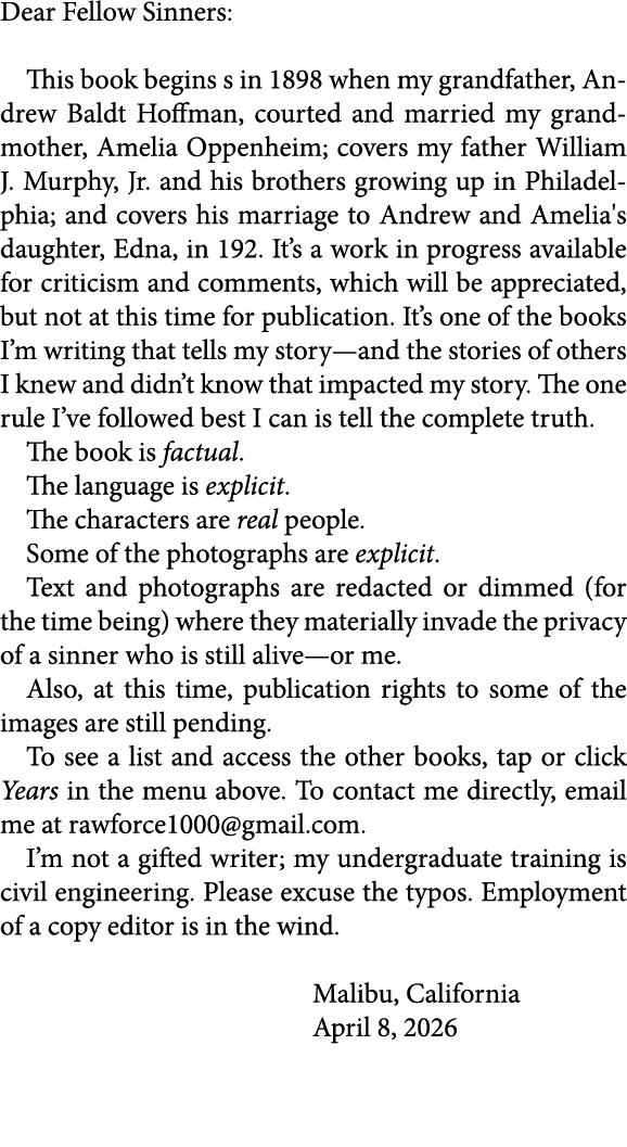 Dear Fellow Sinners: This book begins s in 1898 when my grandfather, ﻿Andrew Baldt Hoffman, courted and married my gr...