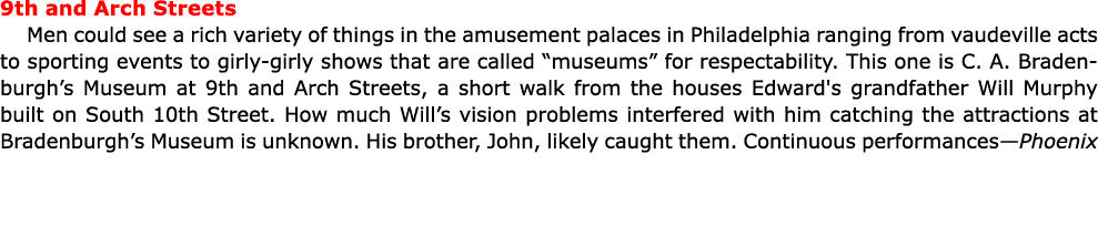 9th and Arch Streets Men could see a rich variety of things in the amusement palaces in Philadelphia ranging from ﻿va...