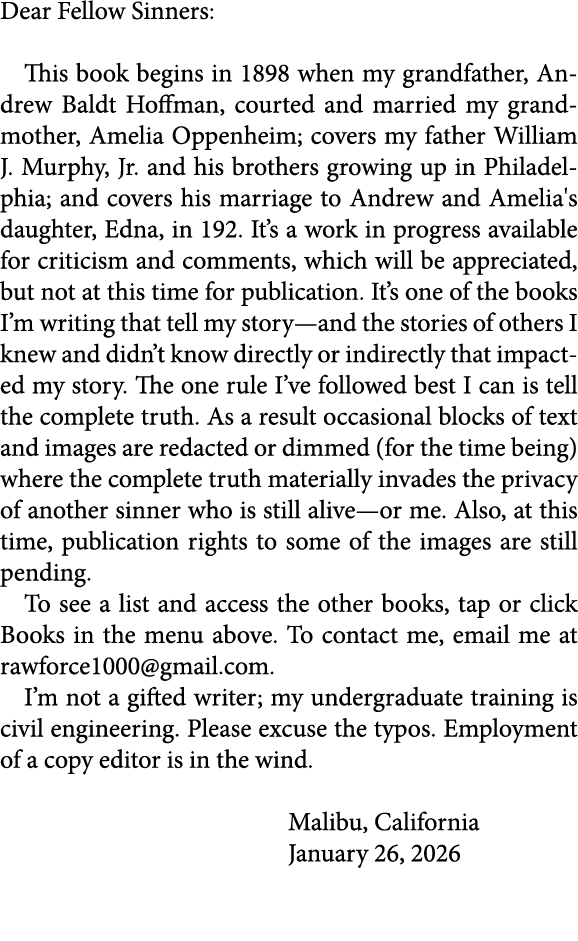 Dear Fellow Sinners: This book begins in 1898 when my grandfather, ﻿Andrew Baldt Hoffman, courted and married my gran...