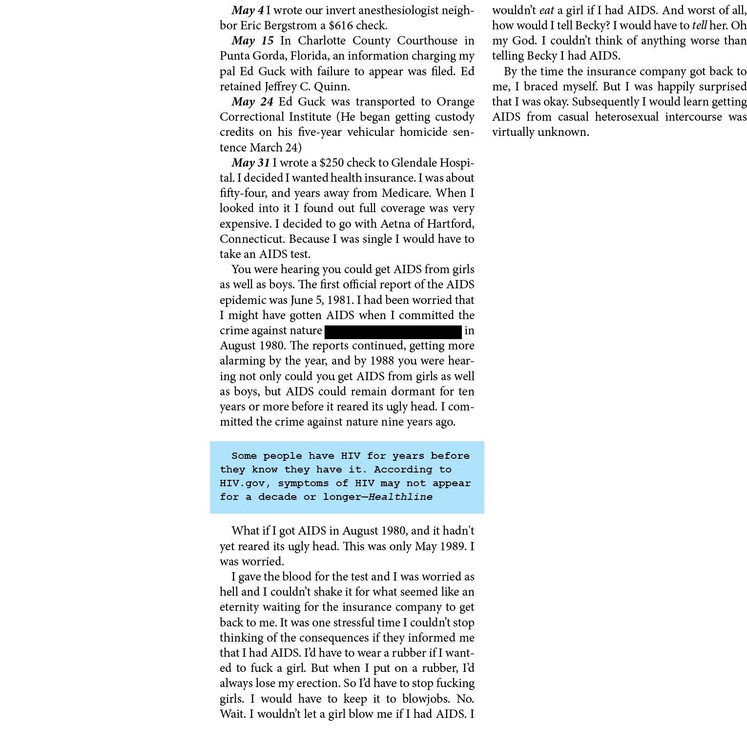 May 4 I wrote our ﻿invert ﻿anesthesiologist neighbor Eric Bergstrom a $616 check. May 15 In ﻿Charlotte County Courtho...