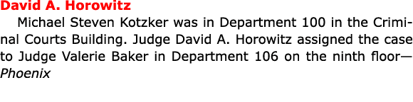 David A. Horowitz Michael Steven Kotzker was in Department 100 in the Criminal Courts Building. Judge David A. Horowi...