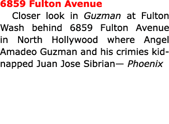 6859 Fulton Avenue Closer look in Guzman at ﻿Fulton Wash behind 6859 Fulton Avenue in ﻿North Hollywood where Angel Am...