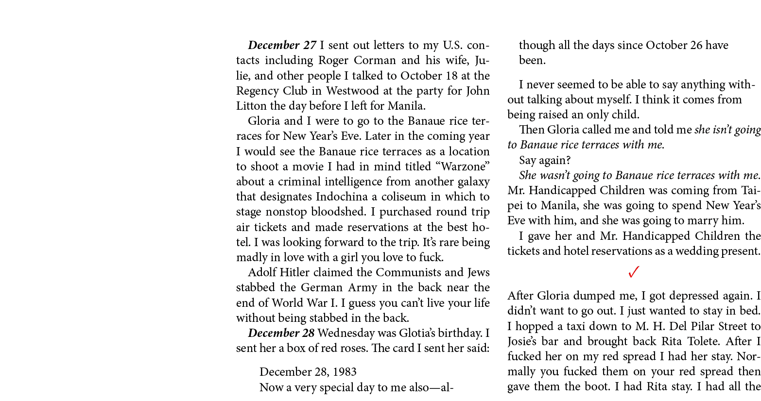December 27 ￼I sent out letters to my U.S. contacts including ﻿Roger Corman and his wife, Julie, and other people I t...