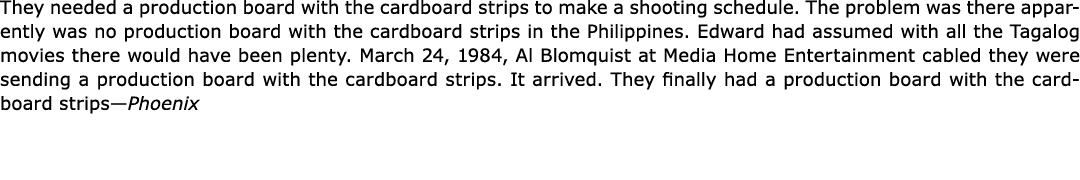 They needed a production board with the cardboard strips to make a shooting schedule. The problem was there apparentl...