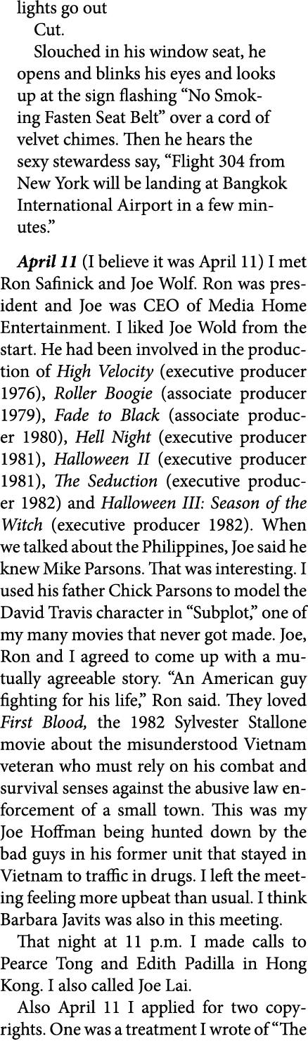 lights go out Cut. Slouched in his window seat, he opens and blinks his eyes and looks up at the sign flashing “No Sm...