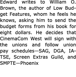 Edward writes to William O. Brown, the author of Low Budget Features, whom he feels he knows, asking him to send the ...
