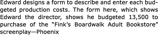 Edward designs a form to describe and enter each budgeted production costs. The form here, which shows Edward the dir...