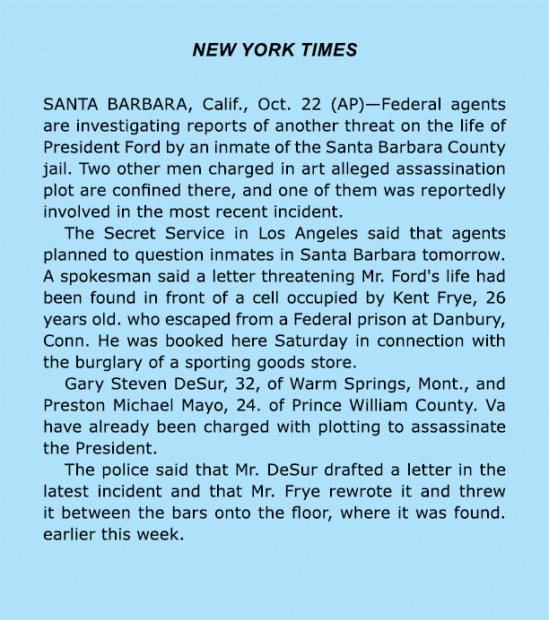 New York Times SANTA BARBARA, Calif., Oct. 22 (AP)—Federal agents are investigating reports of another threat on the...