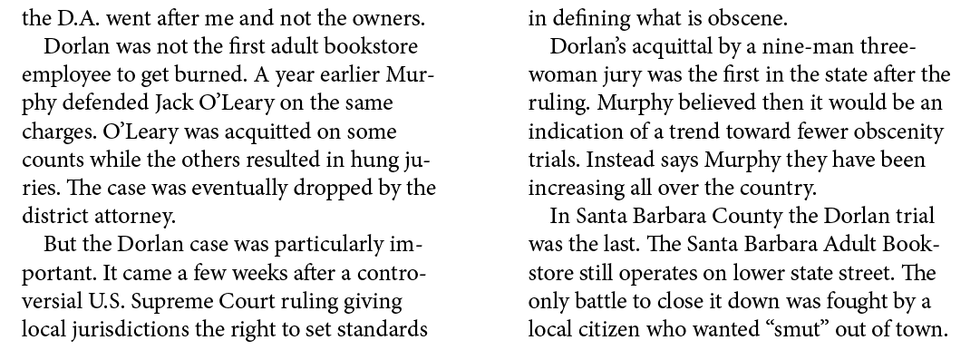 the D.A. went after me and not the owners. Dorlan was not the first adult bookstore employee to get burned. A year ea...