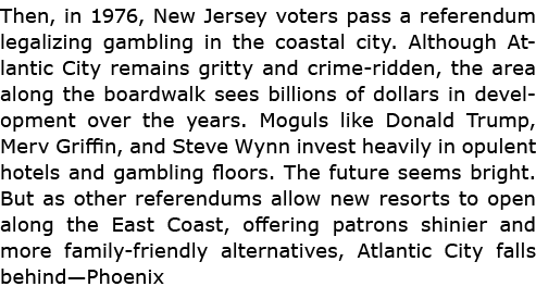 Then, in 1976, New Jersey voters pass a referendum legalizing gambling in the coastal city. Although ﻿Atlantic City r...