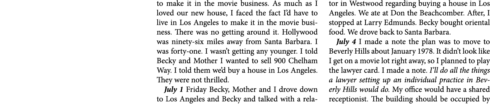 to make it in the movie business. As much as I loved our new house, I faced the fact I’d have to live in ﻿Los Angeles...