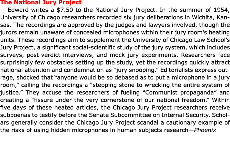 The ﻿National Jury Project Edward writes a $7.50 to the ﻿National Jury Project. In the summer of 1954, University of ...