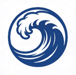 A blue and white wave design on a white background. AI generated content