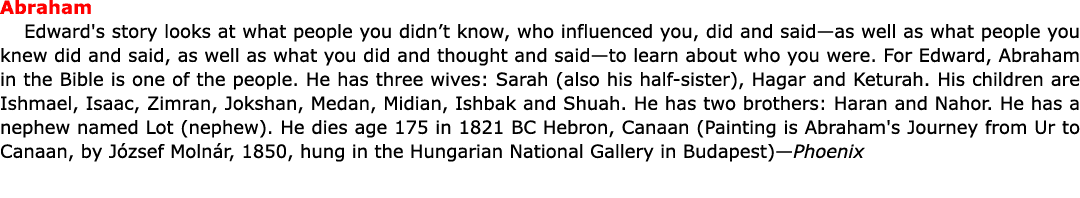 Abraham Edward's story looks at what people you didn’t know, who influenced you, did and said—as well as what people...