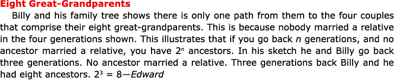 Eight Great Grandparents Billy and his family tree shows there is only one path from them to the four couples that co...