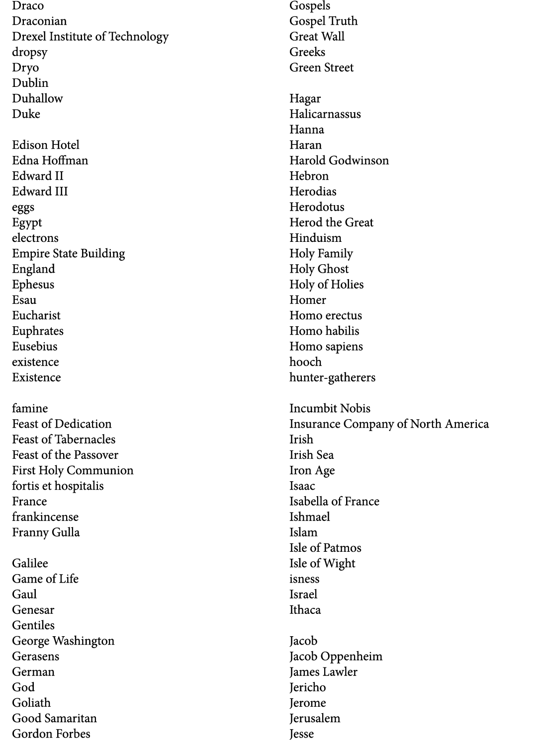 Draco Draconian Drexel Institute of Technology dropsy Dryo Dublin Duhallow Duke Edison Hotel Edna Hoffman Edward II E...