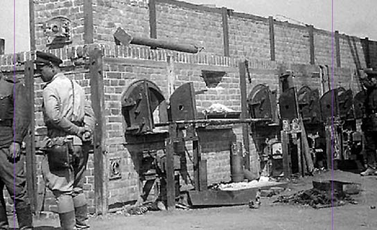A group of men are standing in front of a brick building. AI generated content