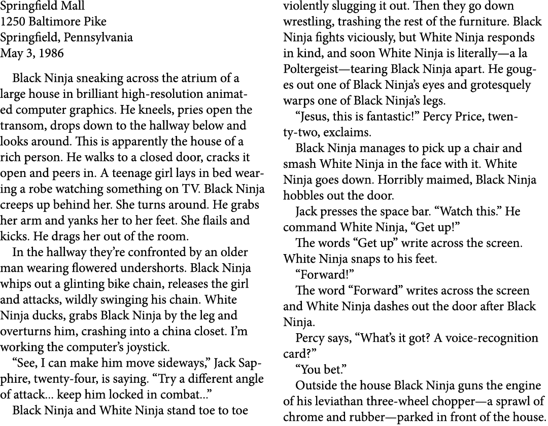 Springfield Mall 1250 ﻿Baltimore Pike Springfield, Pennsylvania May 3, 1986 Black Ninja sneaking across the atrium of...