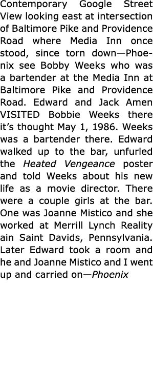 Contemporary Google Street View looking east at intersection of ﻿Baltimore Pike and Providence Road where ﻿Media Inn ...