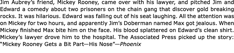 Jim Aubrey’s friend, Mickey Rooney, came over with his lawyer, and pitched Jim and Edward a comedy about two prisone...