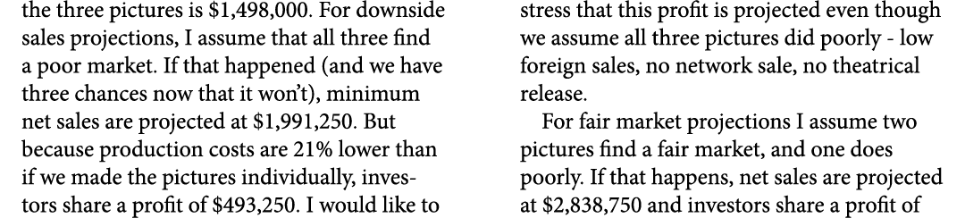 the three pictures is $1,498,000. For downside sales projections, I assume that all three find a poor market. If that...