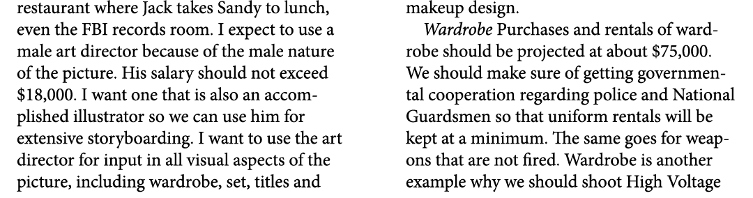 restaurant where Jack takes Sandy to lunch, even the FBI records room. I expect to use a male art director because of...